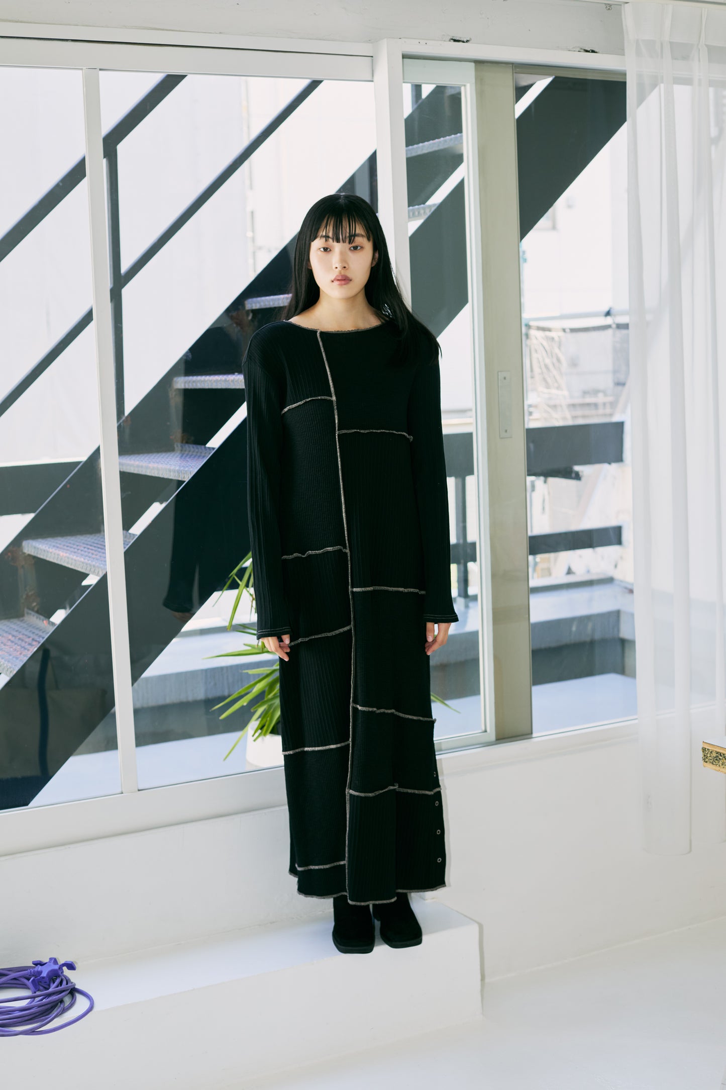 <re stock> patchwork slit dress</re>