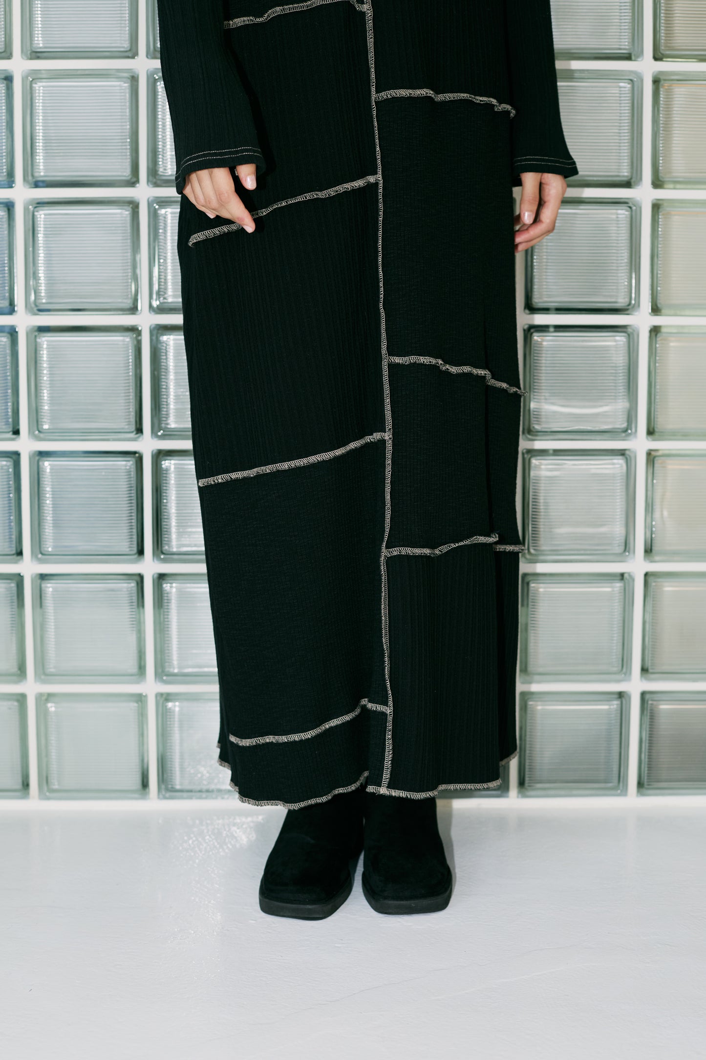 <re stock> patchwork slit dress</re>